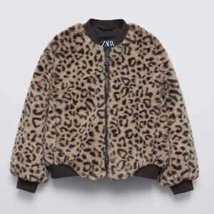 Zara Kids Brown Leopard Faux Fur Jacket